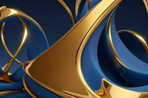 AI generated 3d rendering luxury blue and golden abstract background. Pro Photo