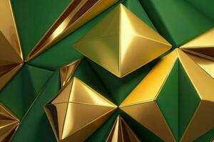 AI generated 3d rendering luxury green and golden abstract background. Pro Photo