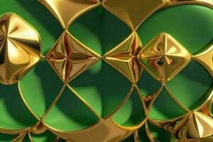 AI generated 3d rendering luxury green and golden abstract background. Pro Photo