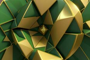 AI generated 3d rendering luxury green and golden abstract background. Pro Photo