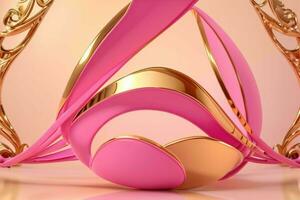 AI generated 3d rendering luxury pink and golden abstract background. Pro Photo