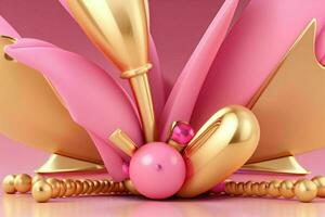 AI generated 3d rendering luxury pink and golden abstract background. Pro Photo