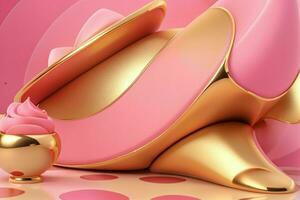 AI generated 3d rendering luxury pink and golden abstract background. Pro Photo