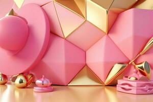 AI generated 3d rendering luxury pink and golden abstract background. Pro Photo