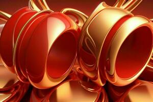 AI generated 3d rendering luxury red and golden abstract background. Pro Photo