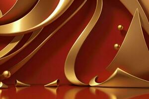 AI generated 3d rendering luxury red and golden abstract background. Pro Photo