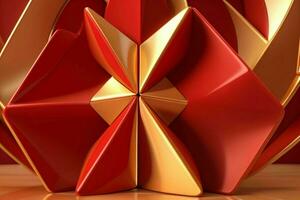 AI generated 3d rendering luxury red and golden abstract background. Pro Photo