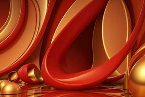 AI generated 3d rendering luxury red and golden abstract background. Pro Photo