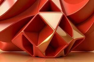 AI generated 3d rendering luxury red and golden abstract background. Pro Photo