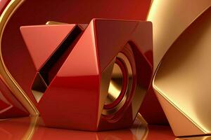 AI generated 3d rendering luxury red and golden abstract background. Pro Photo