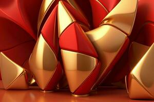 AI generated 3d rendering luxury red and golden abstract background. Pro Photo