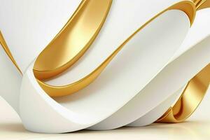 AI generated 3d rendering luxury white and golden abstract background. Pro Photo