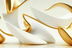 AI generated 3d rendering luxury white and golden abstract background. Pro Photo