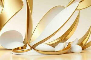 AI generated 3d rendering luxury white and golden abstract background. Pro Photo