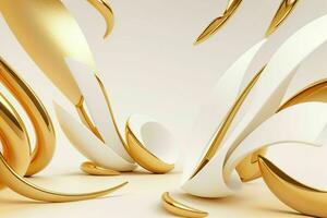 AI generated 3d rendering luxury white and golden abstract background. Pro Photo