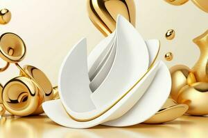 AI generated 3d rendering luxury white and golden abstract background. Pro Photo