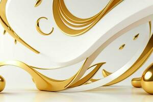 AI generated 3d rendering luxury white and golden abstract background. Pro Photo