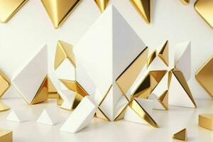 AI generated 3d rendering luxury white and golden abstract background. Pro Photo