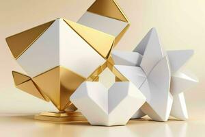 AI generated 3d rendering luxury white and golden abstract background. Pro Photo