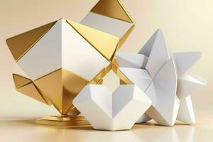 AI generated 3d rendering luxury white and golden abstract background. Pro Photo