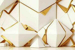 AI generated 3d rendering luxury white and golden abstract background. Pro Photo