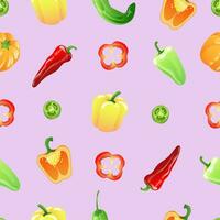 Seamless pattern with multicoloured peppers of different types in bright cheerful colours. Vector illustration