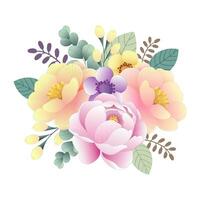 Illustration of a floral arrangement of peonies and anemones in delicate colors. Vector illustration
