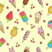 Seamless vector pattern with colorful ice cream and berries. Vector illustration