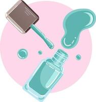 Illustration of a jar of nail polish with splash and drops in delicate shades. Vector illustration