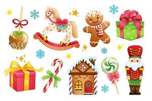Set of cute hand drawn Christmas vector illustrations. Holidays clipart for Christmas cards, stickers and print