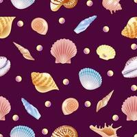 Seamless vector pattern with illustrations of shells and pearls. Vector illustration