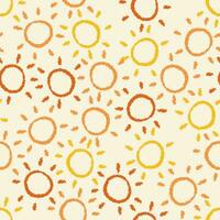 Seamless pattern of painted suns on a light background in yellow colors. Children's drawing, chalk drawing vector