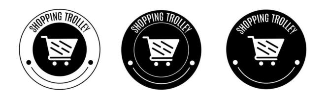 Black and white illustration of shopping trolley icon in flat. Stock vector. vector