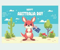 contento Australia día con canguro personaje ilustración vector