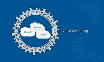 Cloud computing concept with text and icons on blue background Vector illustration