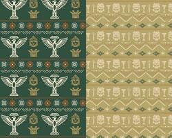 Birds and Geometric Shapes in Green and Beige Tones vector