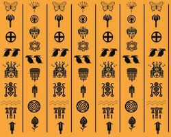 African Icons and Symbols in Black and Orange Pattern vector