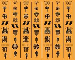 African Icons and Symbols in Black and Orange Pattern vector