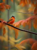 ai generado cerca arriba linda pájaro en rama árbol foto