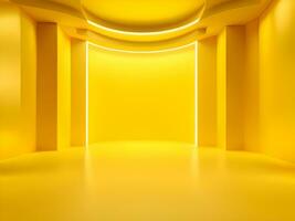 AI generated Empty room interior design or yellow pedestal display on vivid background with blank stand. Blank stand for showing product. 3D rendering. photo