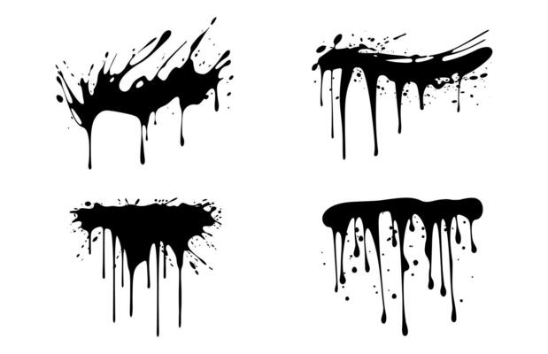 Paint Splatter Vector Silhouette Set, Abstract Ink drops and splashes vector Bundle, Drips Black ink splatters, Black paint grunge blots bundle