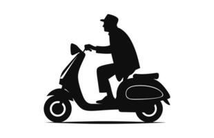 un persona montando scooter vector silueta aislado en un blanco antecedentes