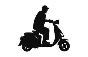 un persona montando scooter vector silueta aislado en un blanco antecedentes