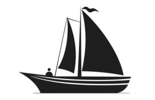 A Sailboat Vector Silhouette isolated on a white background, Sailing boat black shape Clipart