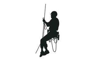 Rappelling Silhouette vector isolated on a white background, A male Rappeller Clipart