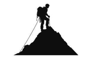 A Silhouette of Alpinist Climbing black Vector