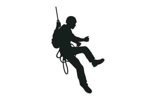 Rappelling Silhouette vector isolated on a white background, A male Rappeller Clipart