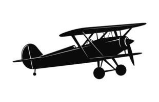 A Biplane Silhouette Clipart isolated on a white background, Airplane black vector design