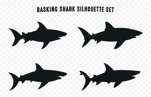 Basking Shark Silhouette Vector Bundle, Set of various Shark Silhouettes Clipart