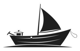 A Sailboat Vector Silhouette isolated on a white background, Sailing boat black shape Clipart